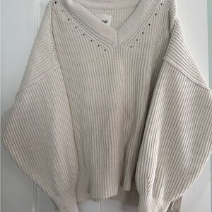 Aerie Cream V-Neck Ribbed Women’s Sweater XL